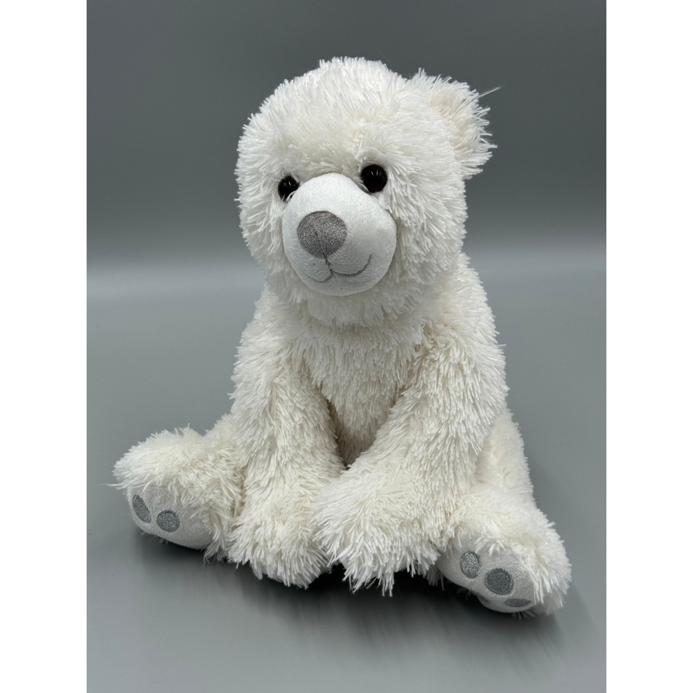 Build-A-Bear Workshop White Shaggy Polar Bear Plush Snowflake Tinsel 11 Inch